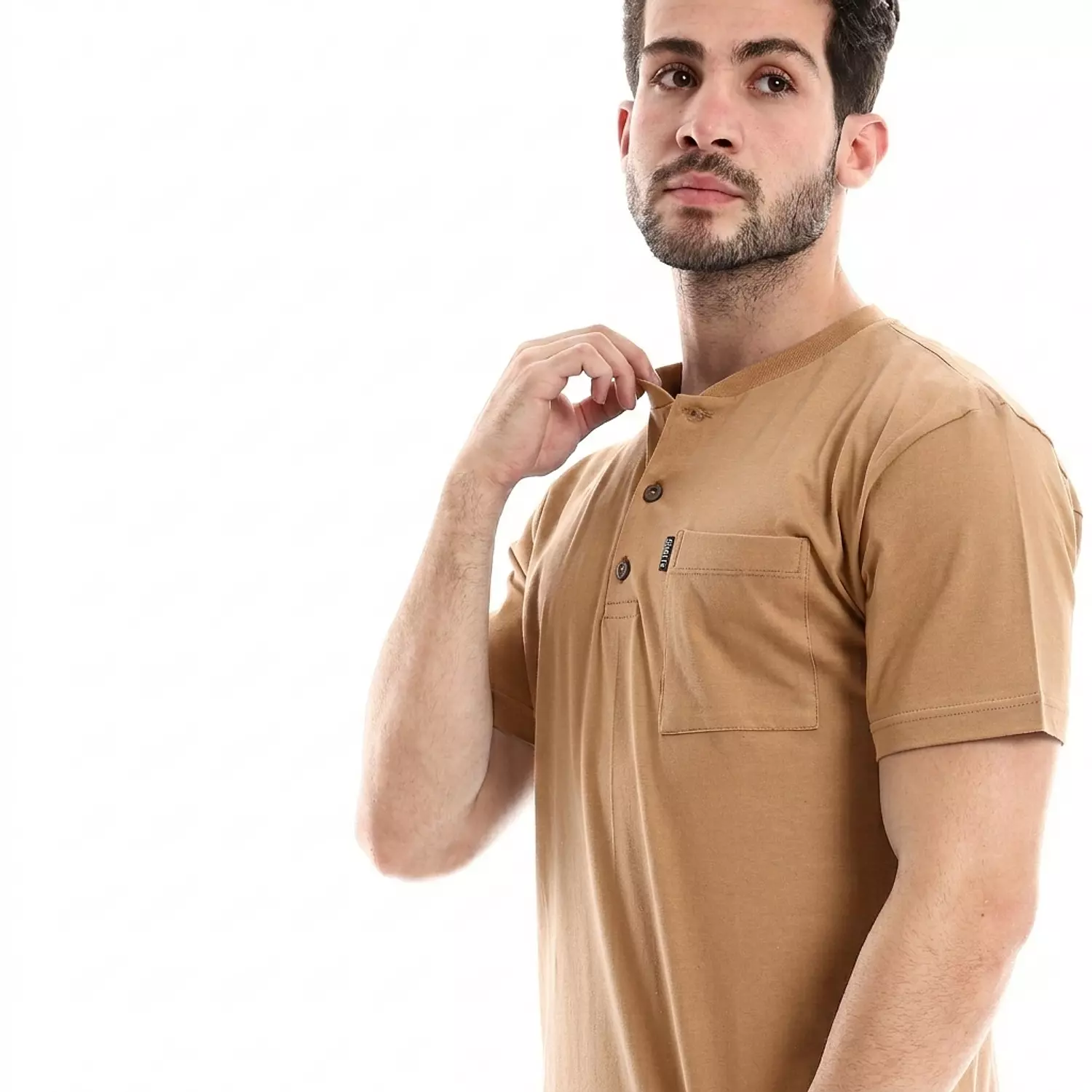 تي شيرت رجالي قطن سادة - 4037- بني غامق  hover image