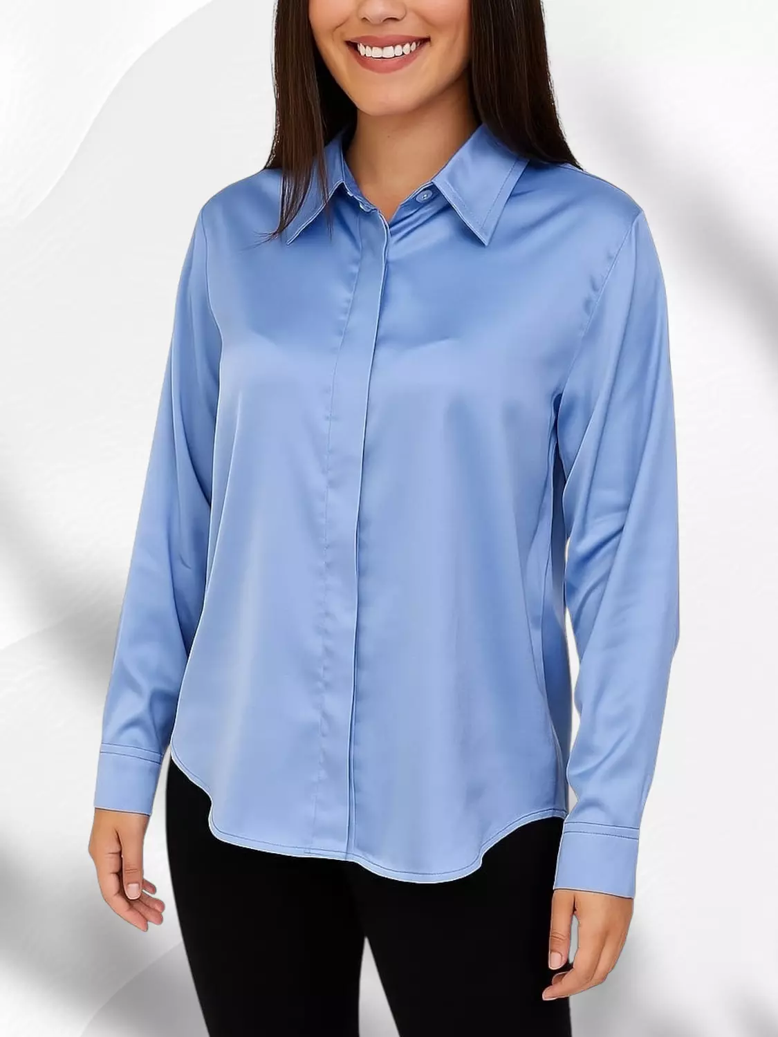 Fashion Satin Shirt- light blue image