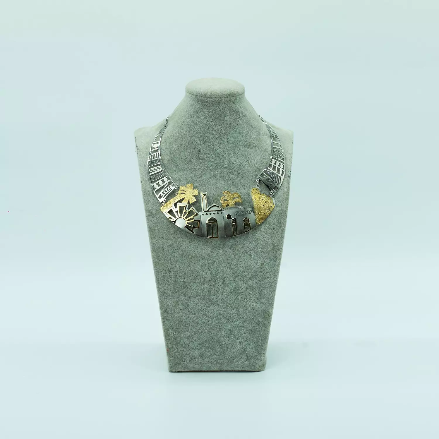 Two-layer copper necklace, gold and silver plated, 50 cm - folk art 3