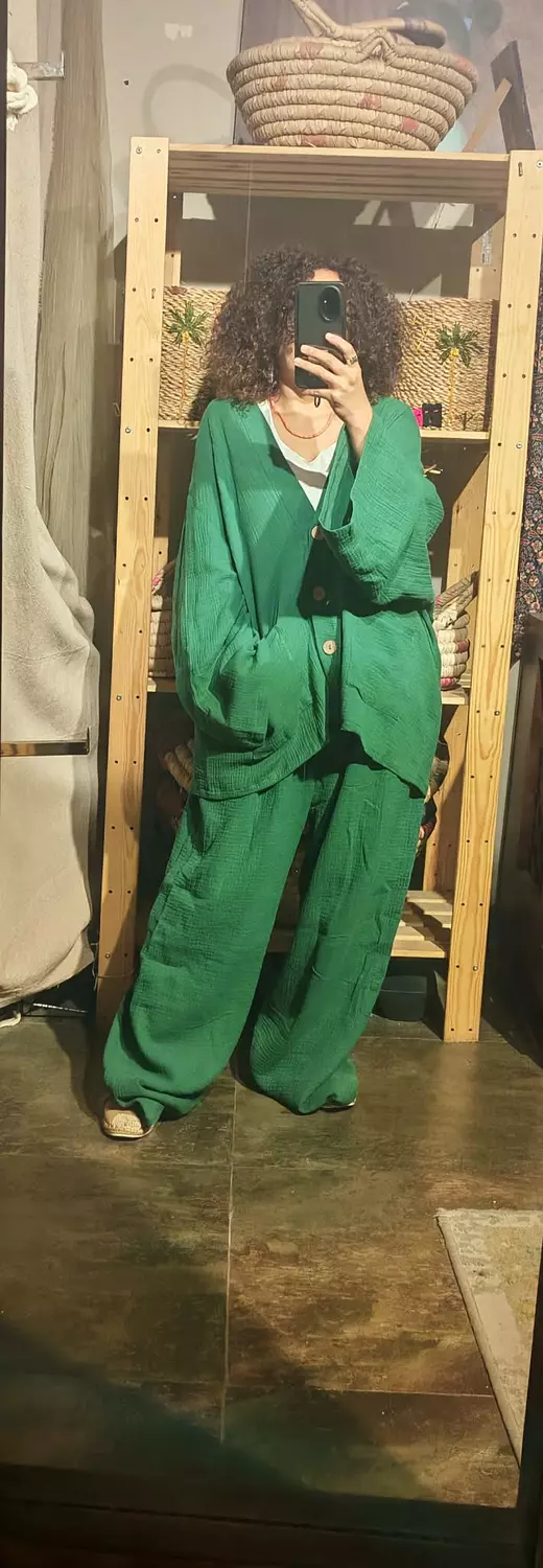 Boho green cotton suit 10