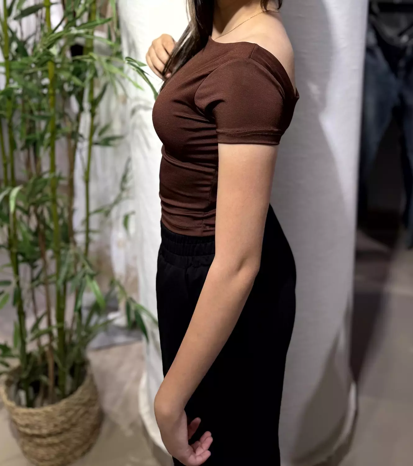 Square Neck Fitted Top | Brown 1
