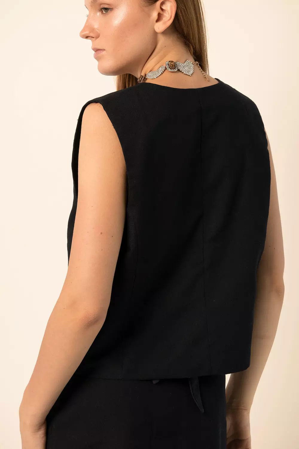 Linen blend oversized vest - Black 4