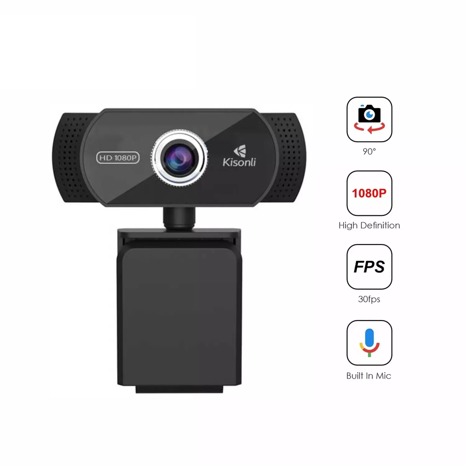 Kisonli PC-2 1080P HD Webcam - Built-in Mic - 90-Degree Angle 8