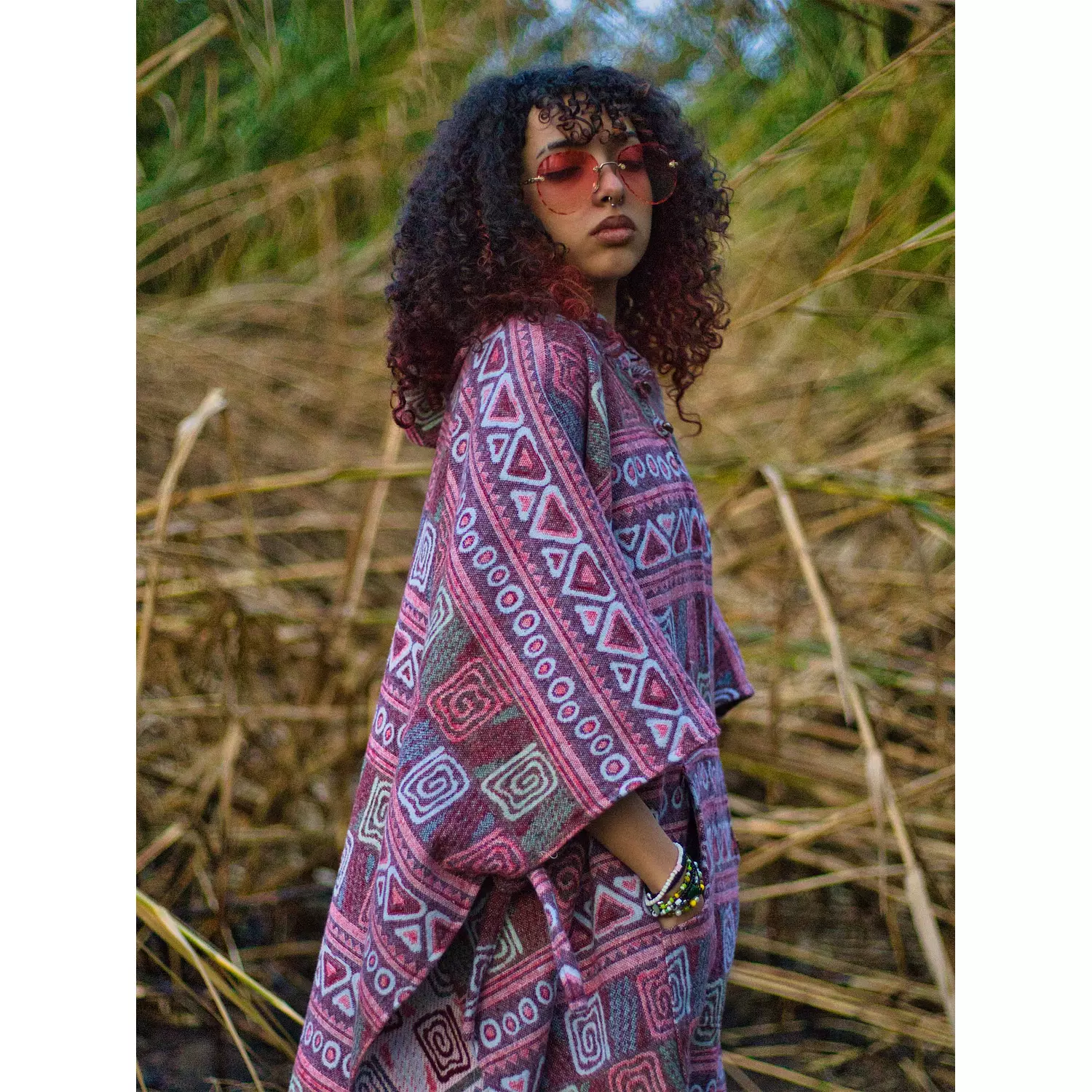 Pink Tribal Patterned Poncho image