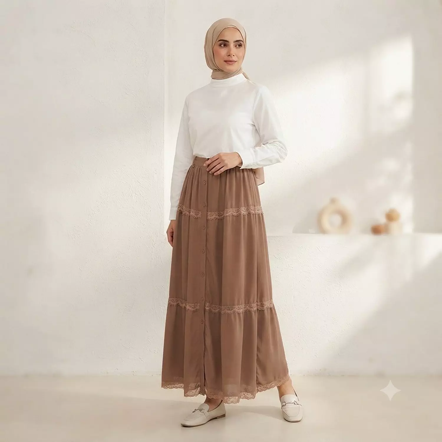 Lace Trim Button Maxi Skirt image