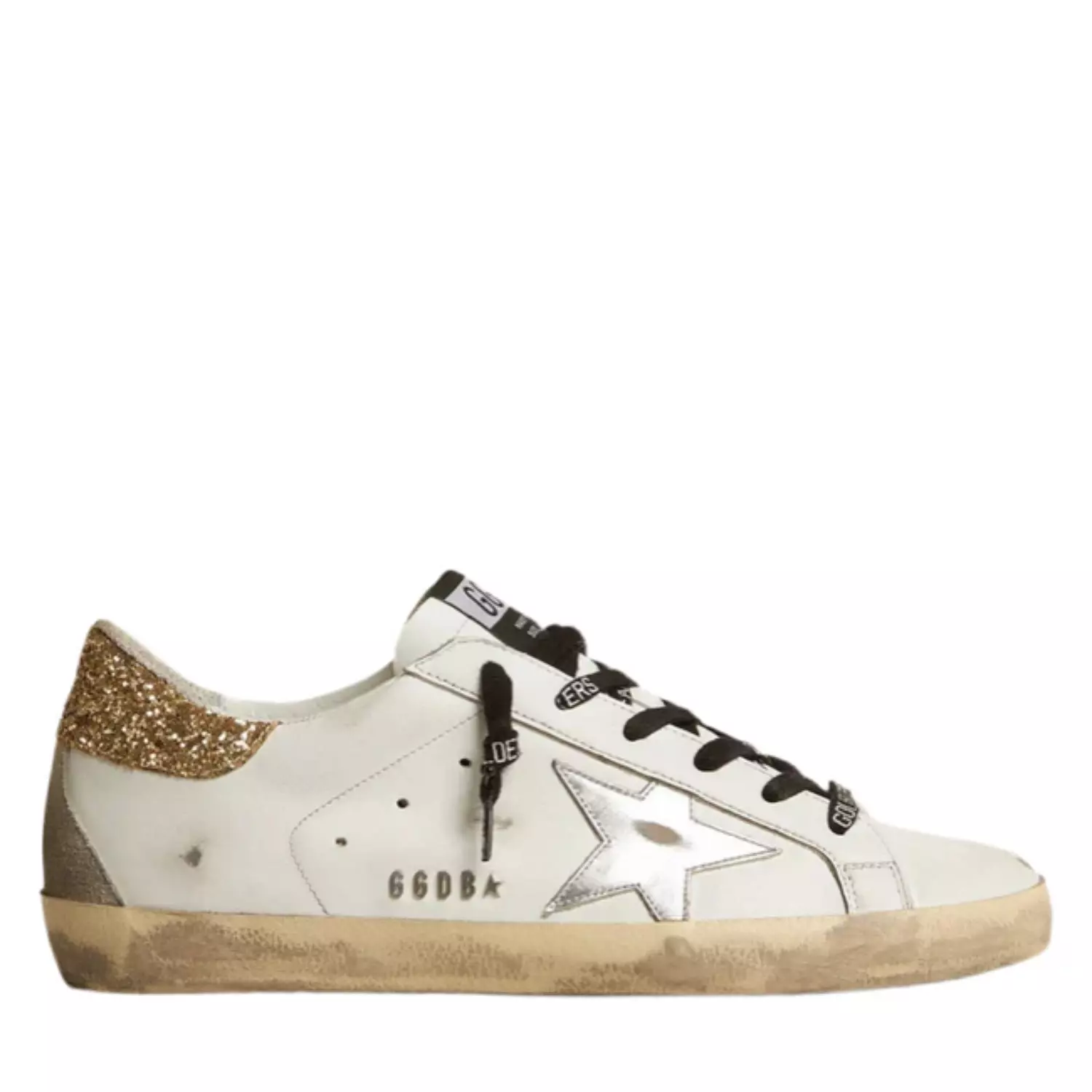 Golden Goose white leather Super-Star with glittery heel tab(Women's) image