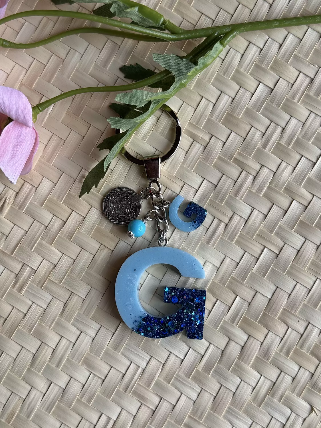 Resin Letters Keychain ( Glitter Blue ) "By Order" 7