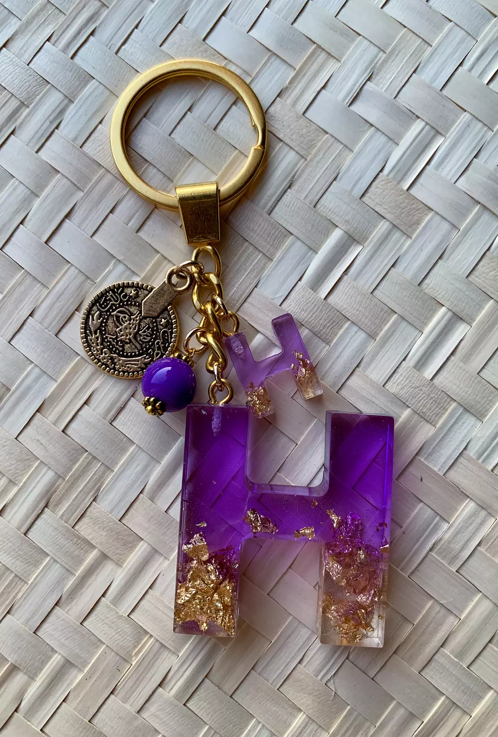 Resin Letters Keychain ( Purple & Gold ) "By Order" 7