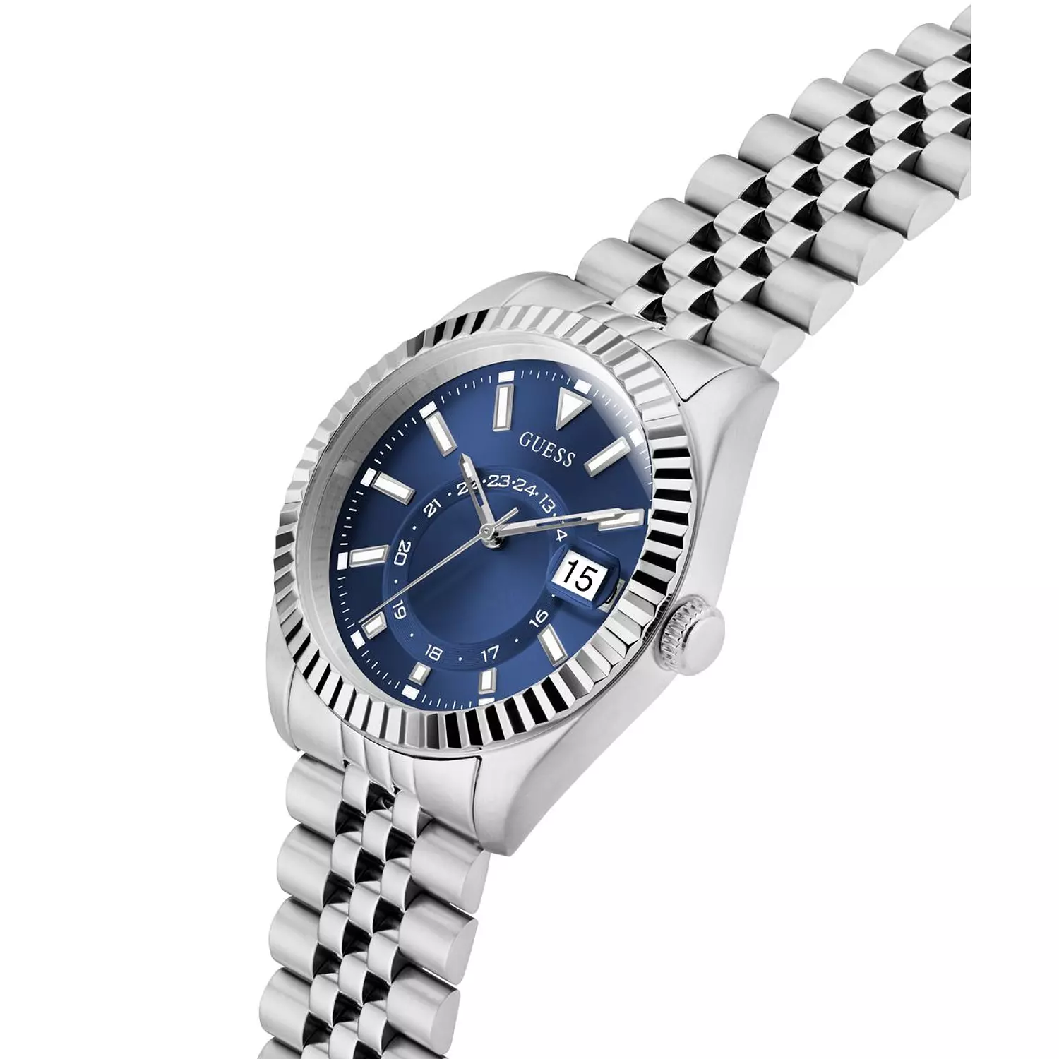 GUESS JADEN Men Silver Tone Multi-function Date Watch Silver Tone Stainless Steel Brushed/Polished Bracelet 2