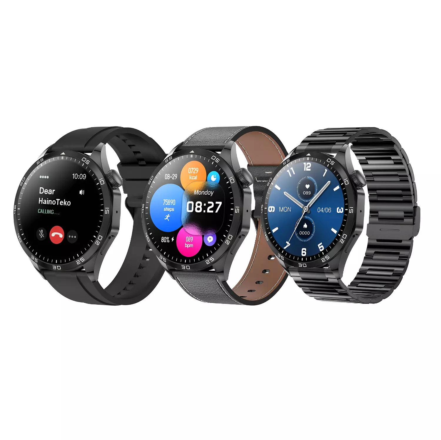Haino Teko-4 Smart Watch with AMOLED Display - Water Resistant - 3 Interchangeable Straps - Black hover image