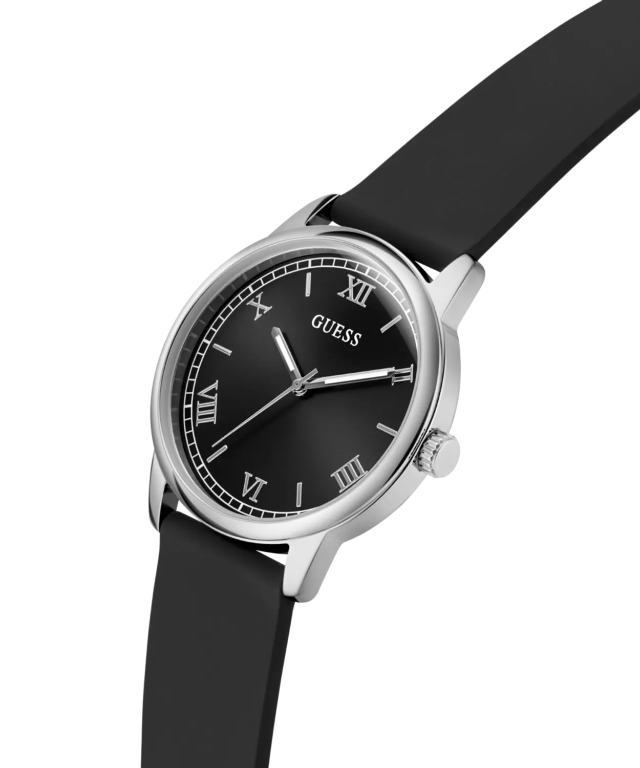 GUESS Mens Black Silver Tone Analog Watch 4