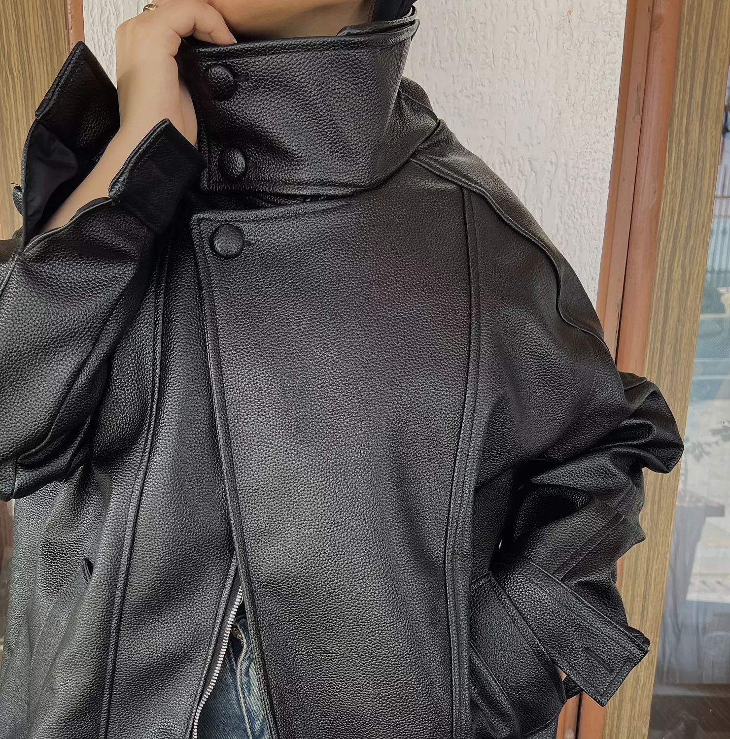 high neck leather jacket 2