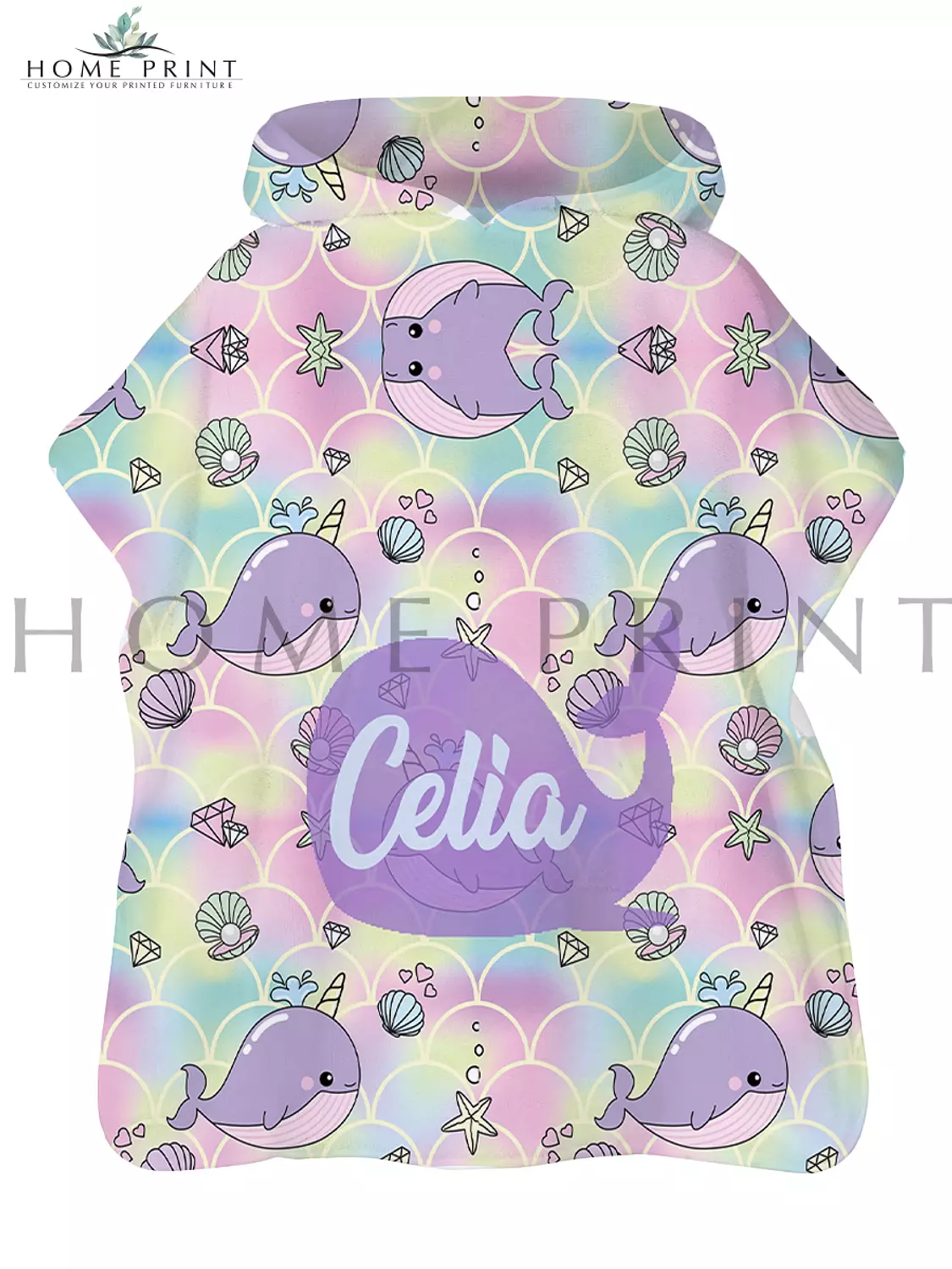 Microfiber Poncho - Whales - Multi Colors shape  image