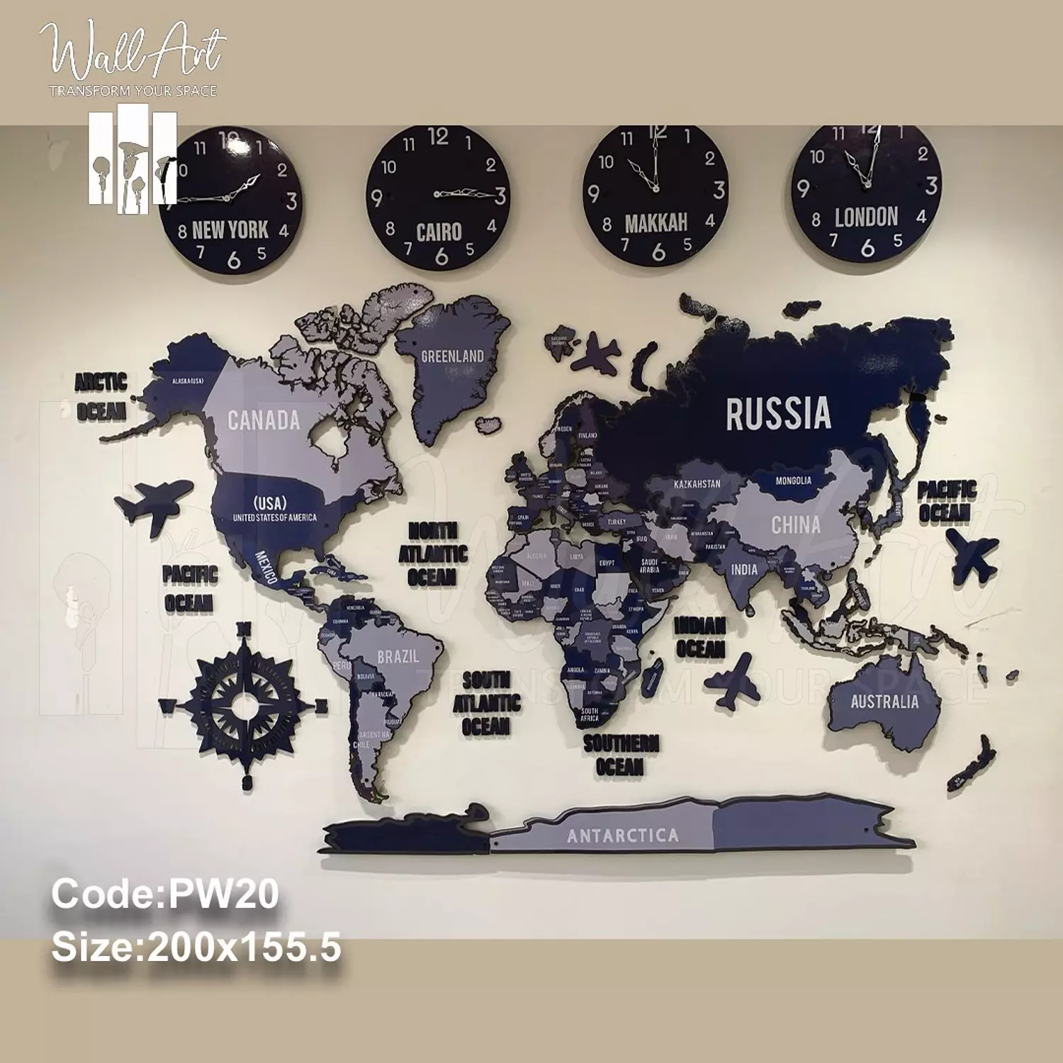 PW20- Lighted Printed Wooden Map  3