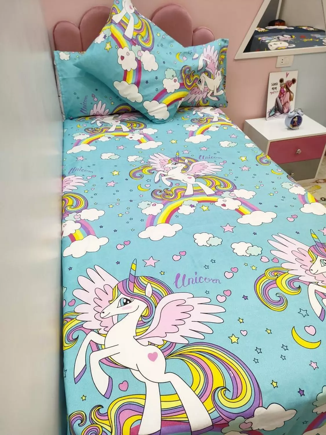 blue unicorn children's bedding set image