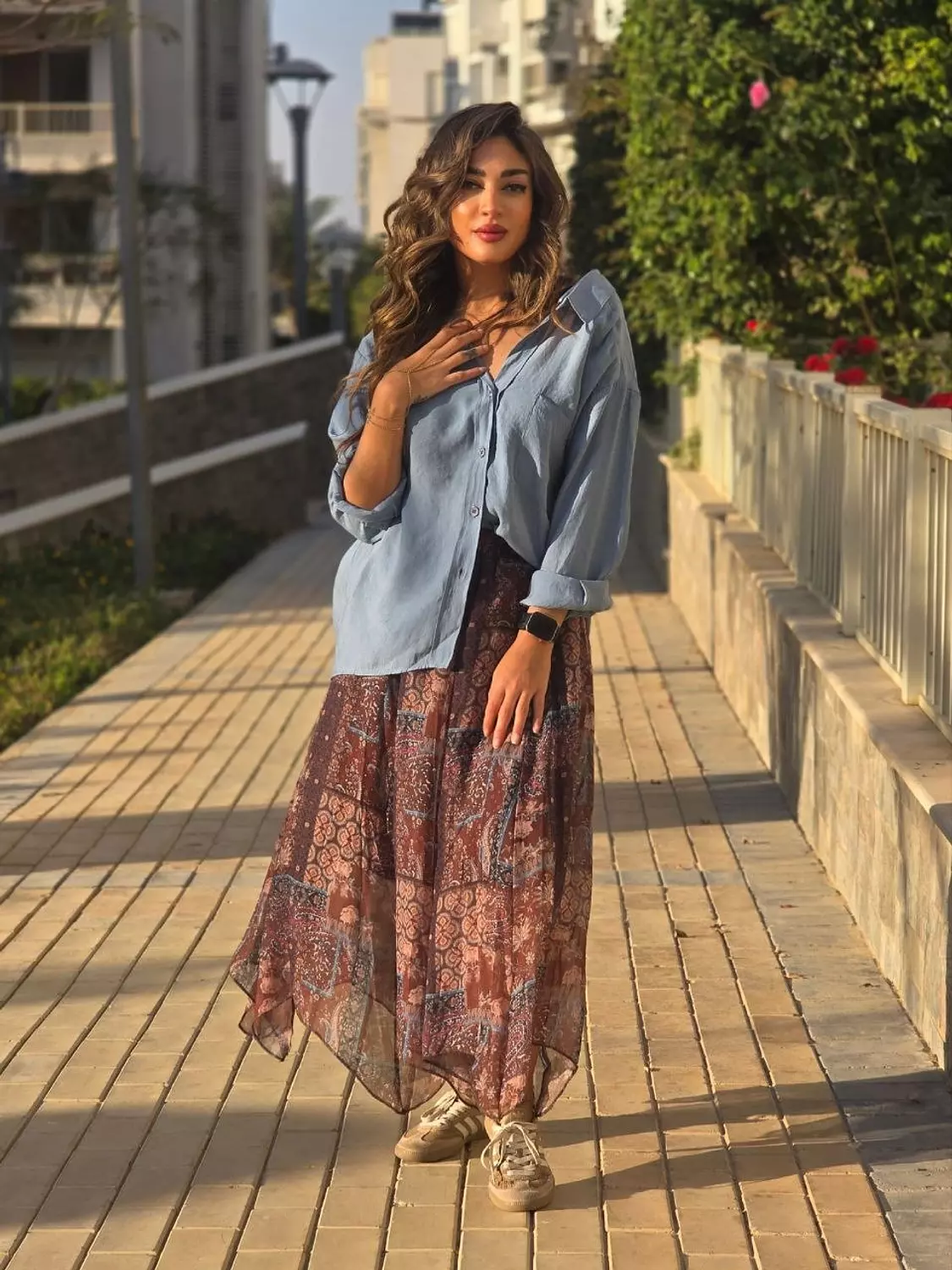 Brown boho zigzag skirt image