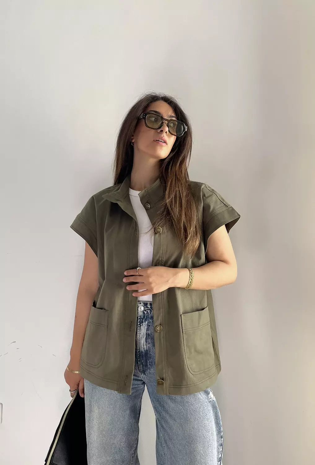Olive gabardine vest  1