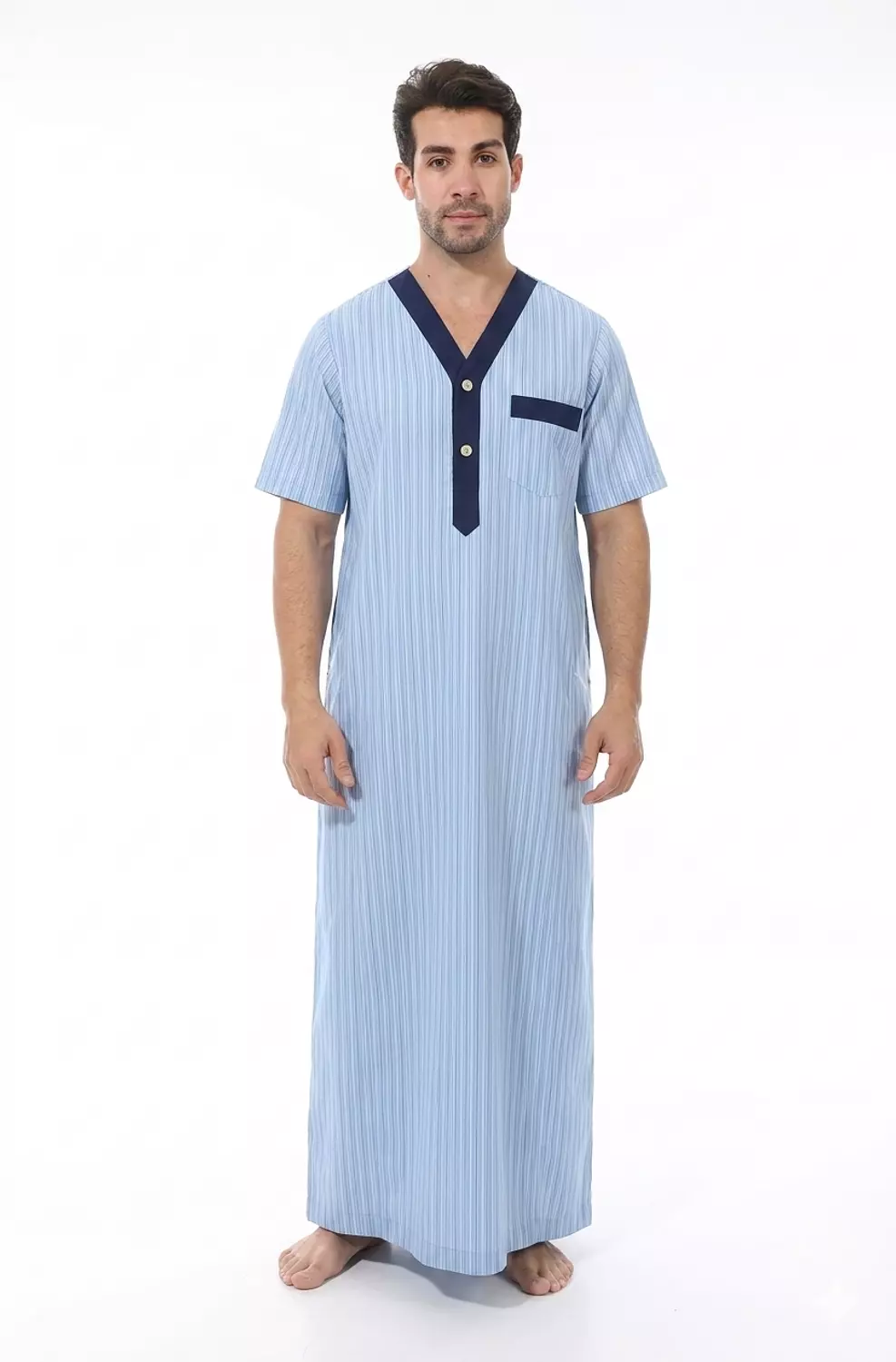 جلابيه رجالي مقلمة نص كم - 2258 -مقلم لبني image