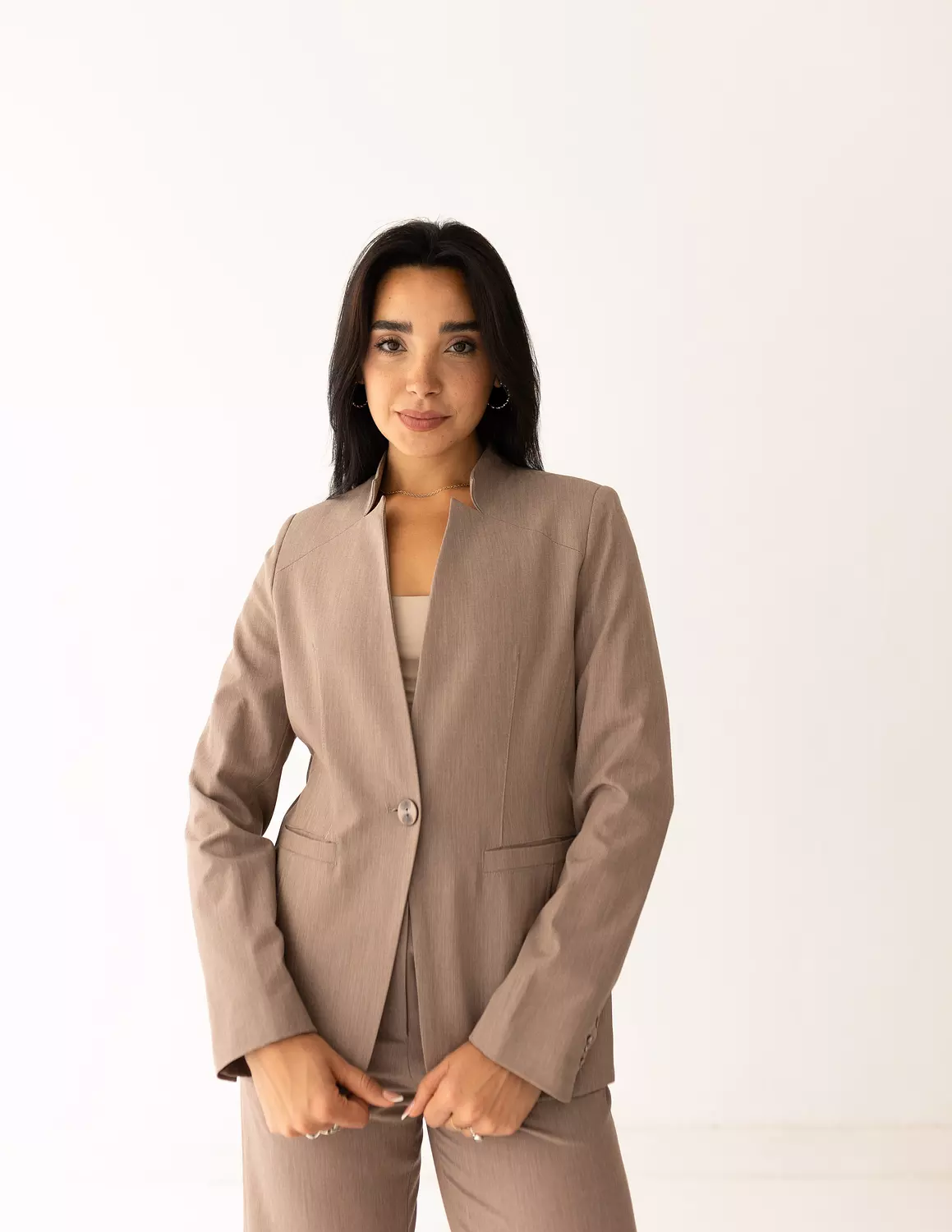 Mocha Light collarless blazer image