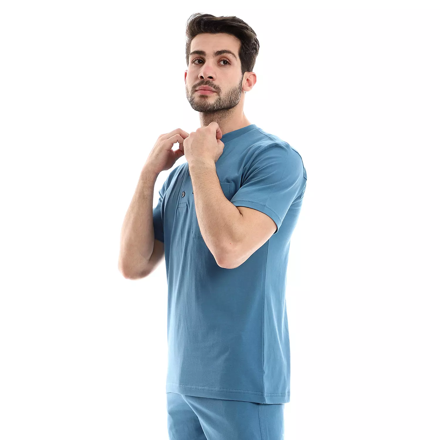 Men Cotton Plain T-Shirt - 4037 - Petrol Blue hover image