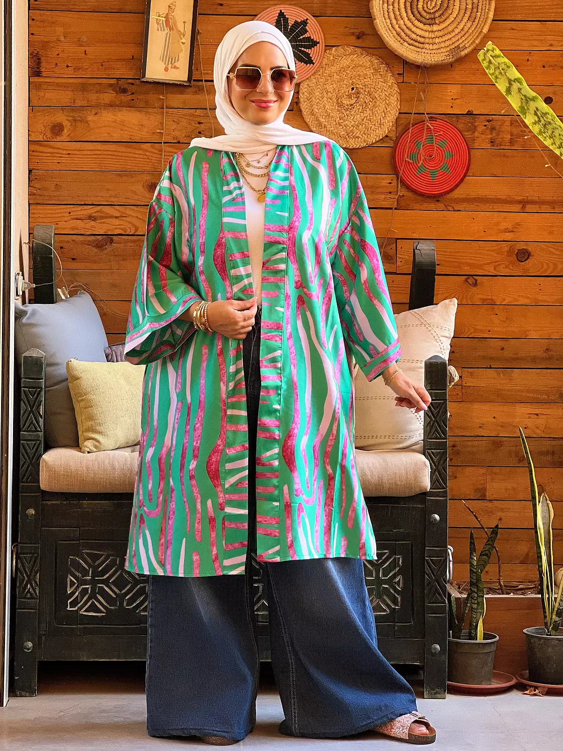 Zibra kimono - Turquoise and fuchsia  image