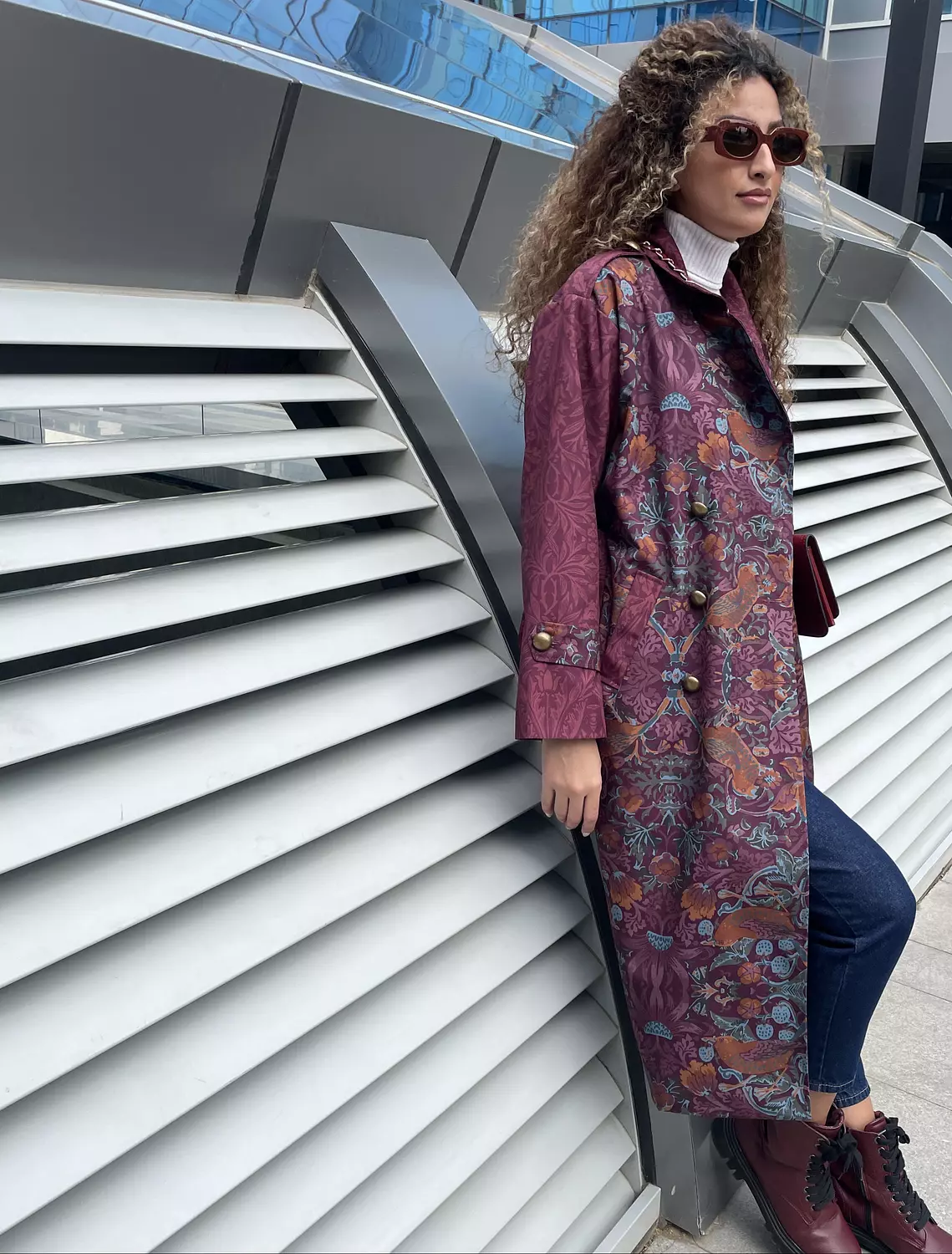 Burgundy Bird Trench Coat 10