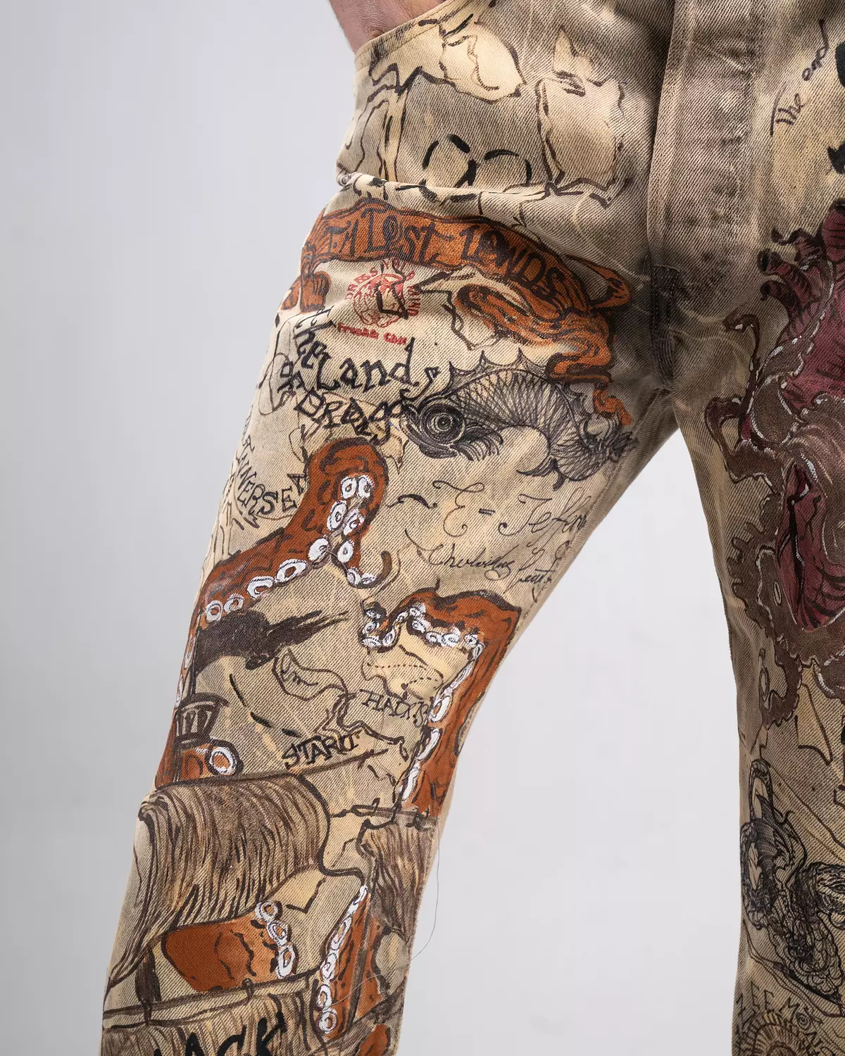 “Lost Lands Map “. Unisex hand-painted Levi pants  4