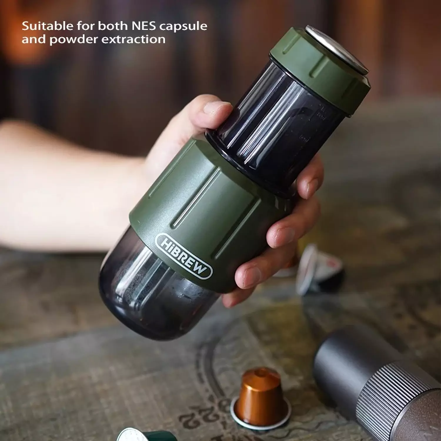 HiBREW H4D 2 in 1 Portable Manual Espresso Maker, Hot & Cold Brew, for Capsule & Ground Coffee, Hand Press Brewer hover image