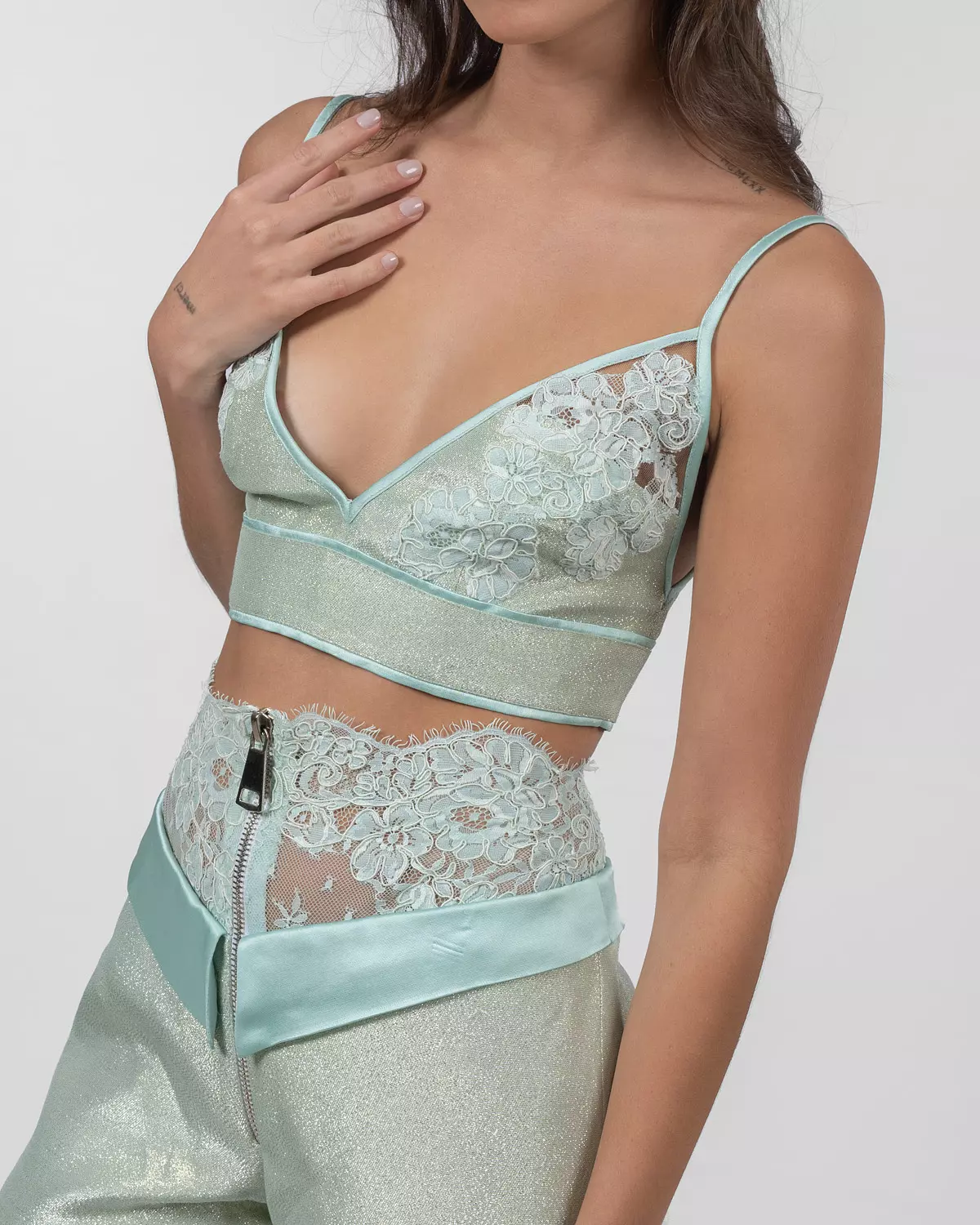 Shimmery Mint Green Crop Top image