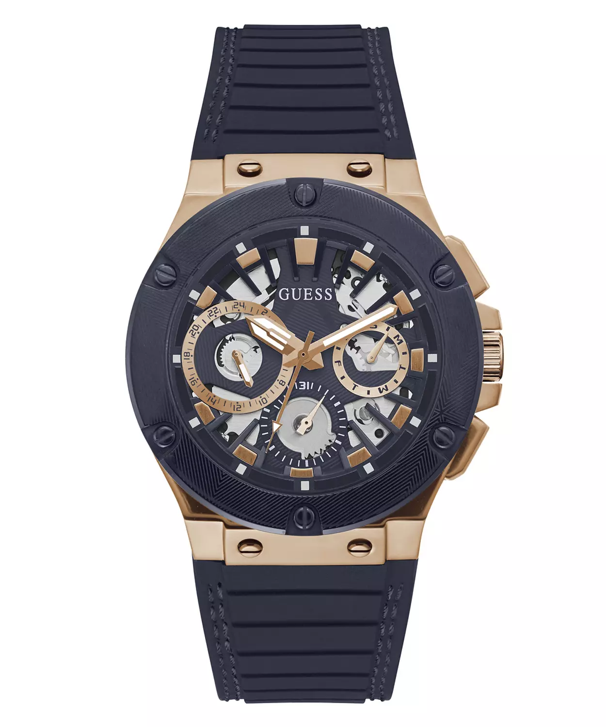 GUESS GW0487G4 ANALOG WATCH For Men Round Shape Navy Silicone Textured Strap