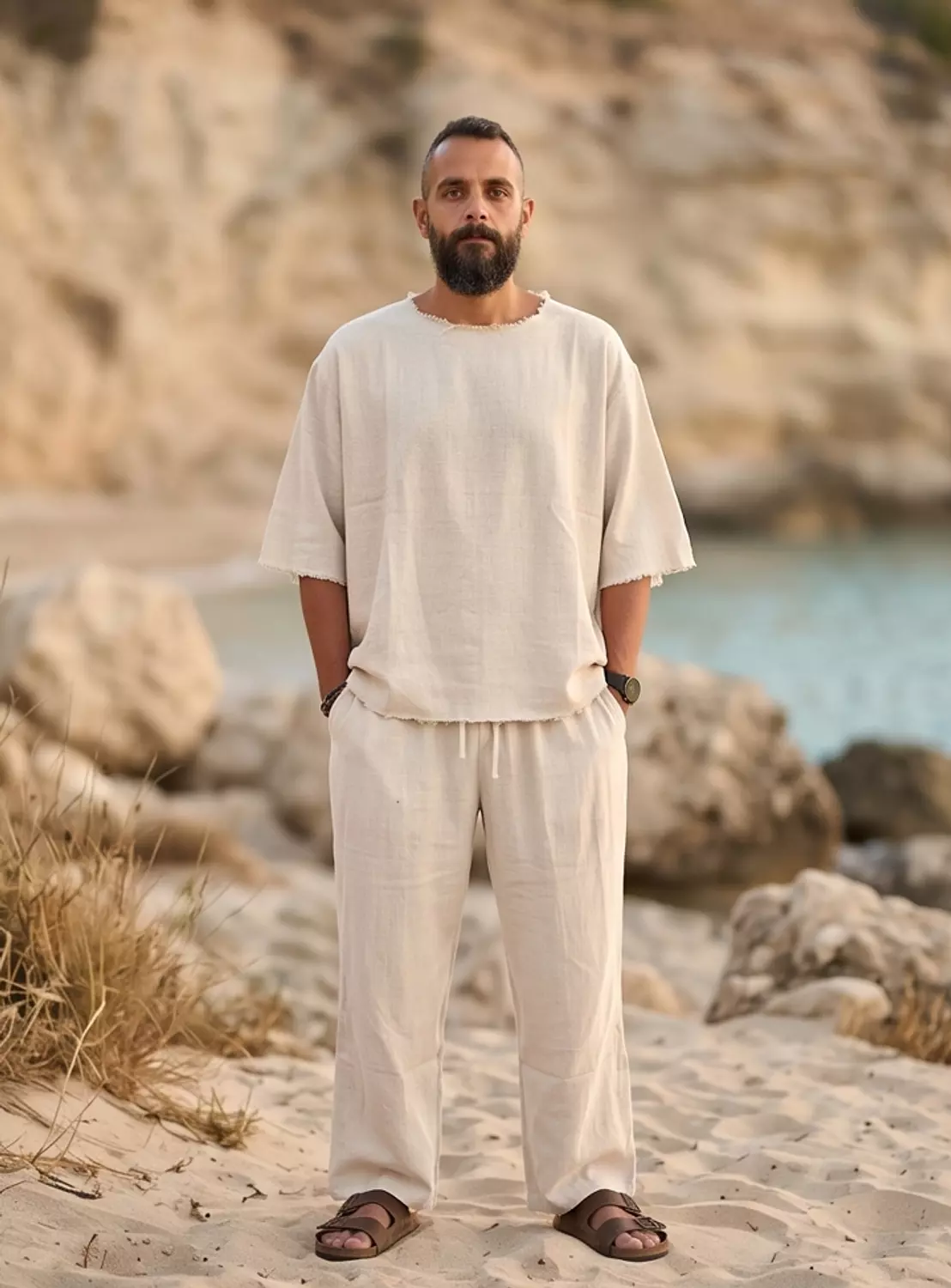Beige Linen Regular Pants  image