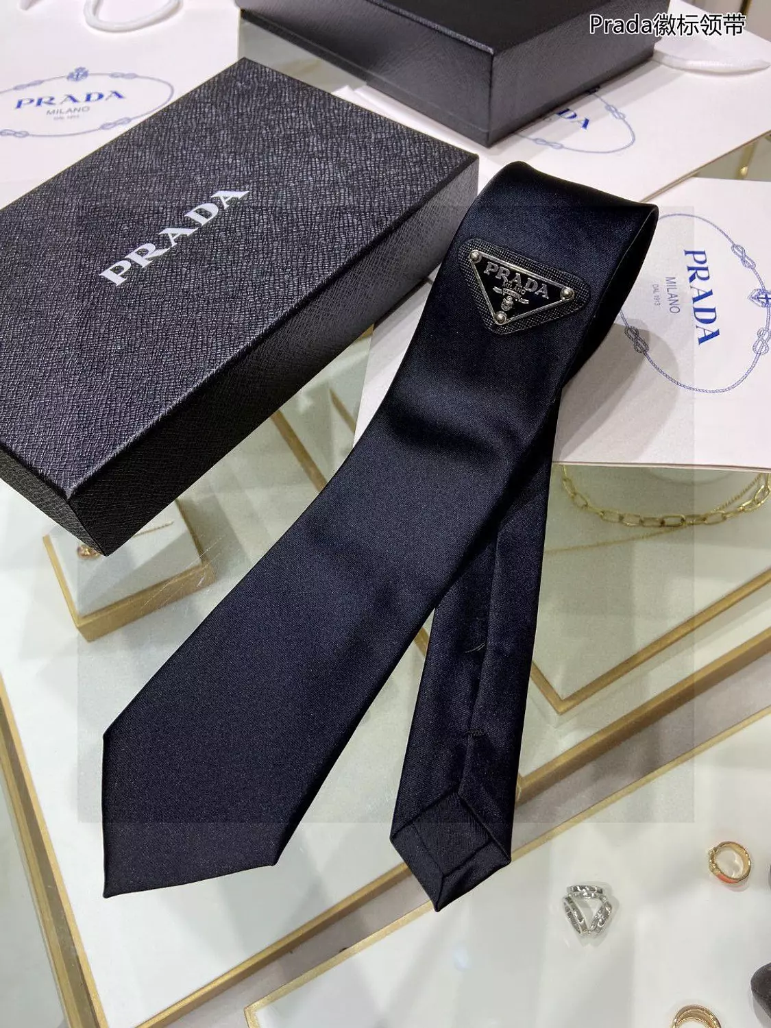 PRADA LOGO TIE Black W/Box hover image