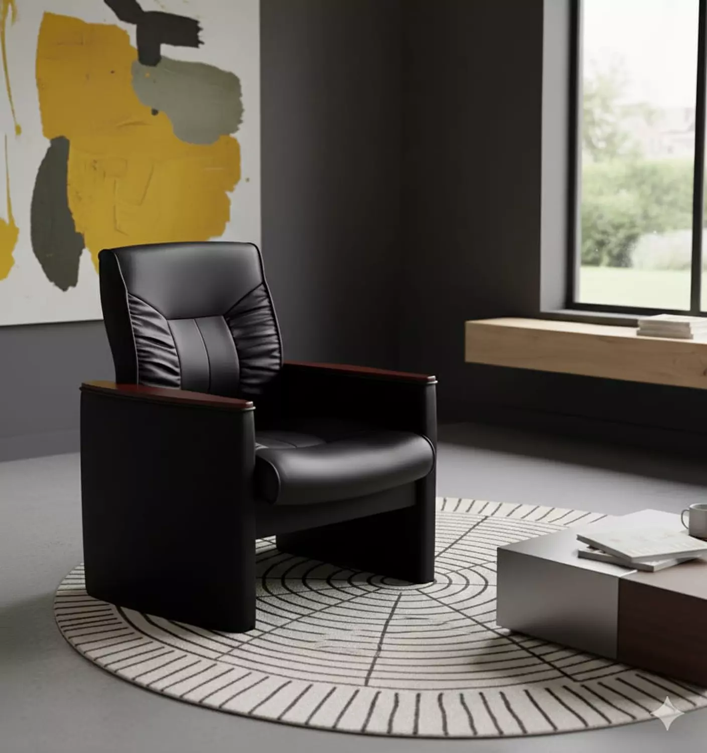 كرسي شيرمان 1 مقعد جلد اسود image