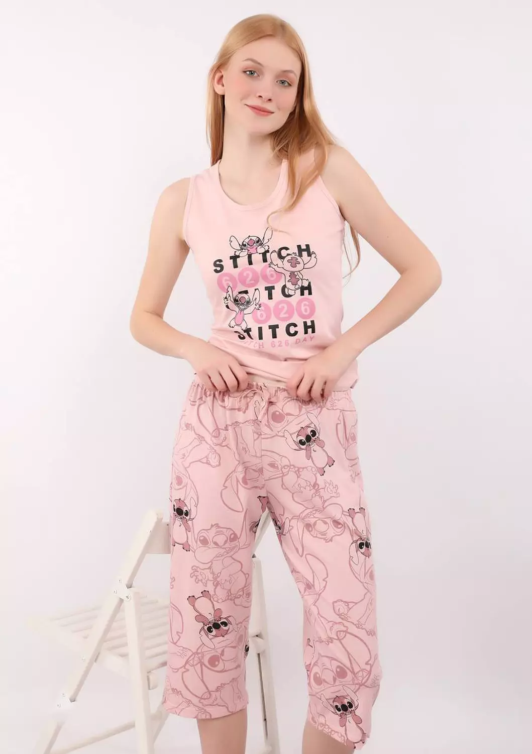 S315 Funny Stitch Capri Pants Pajama Set 3