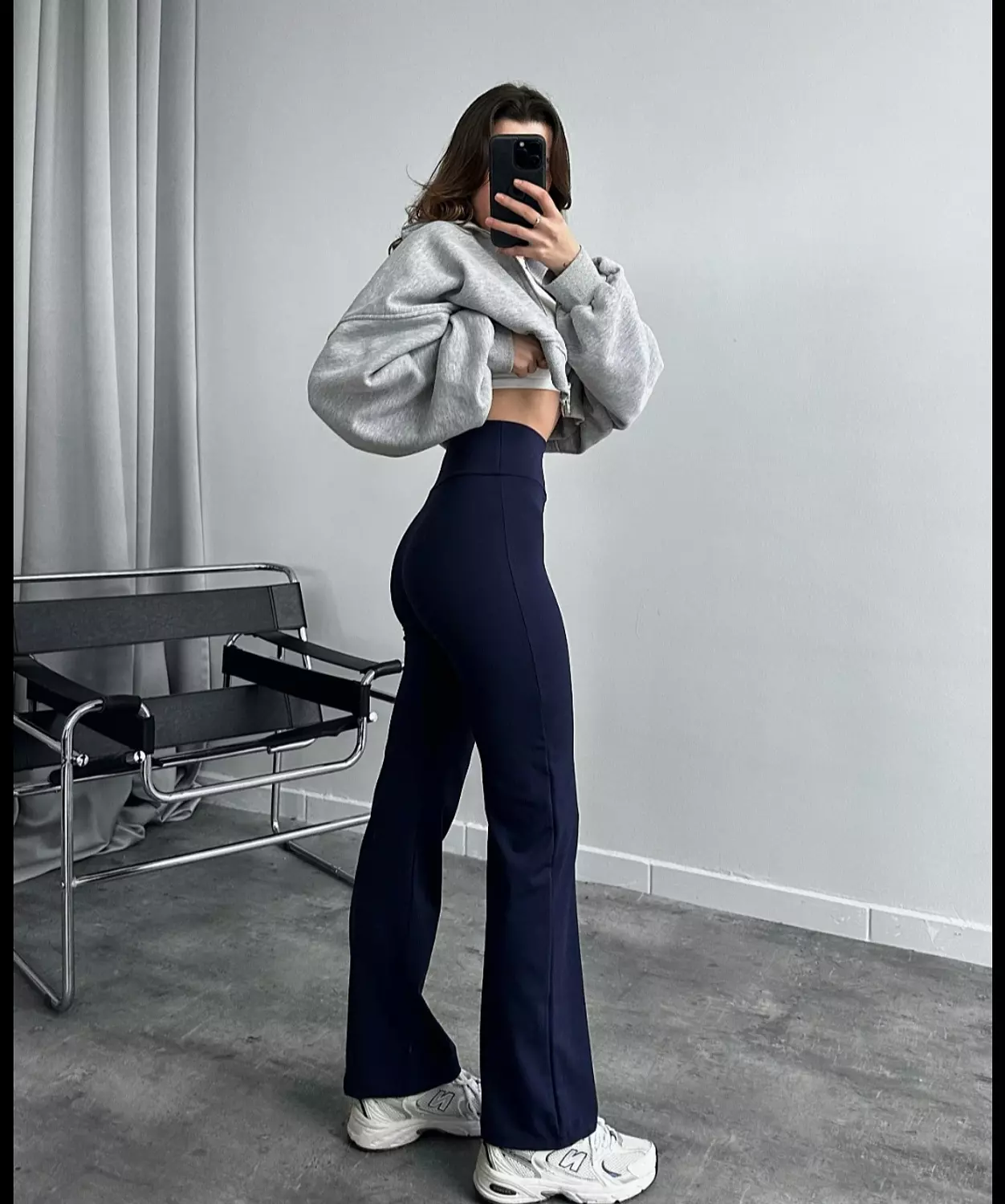 Navy Blue Oysho Flare Pants hover image