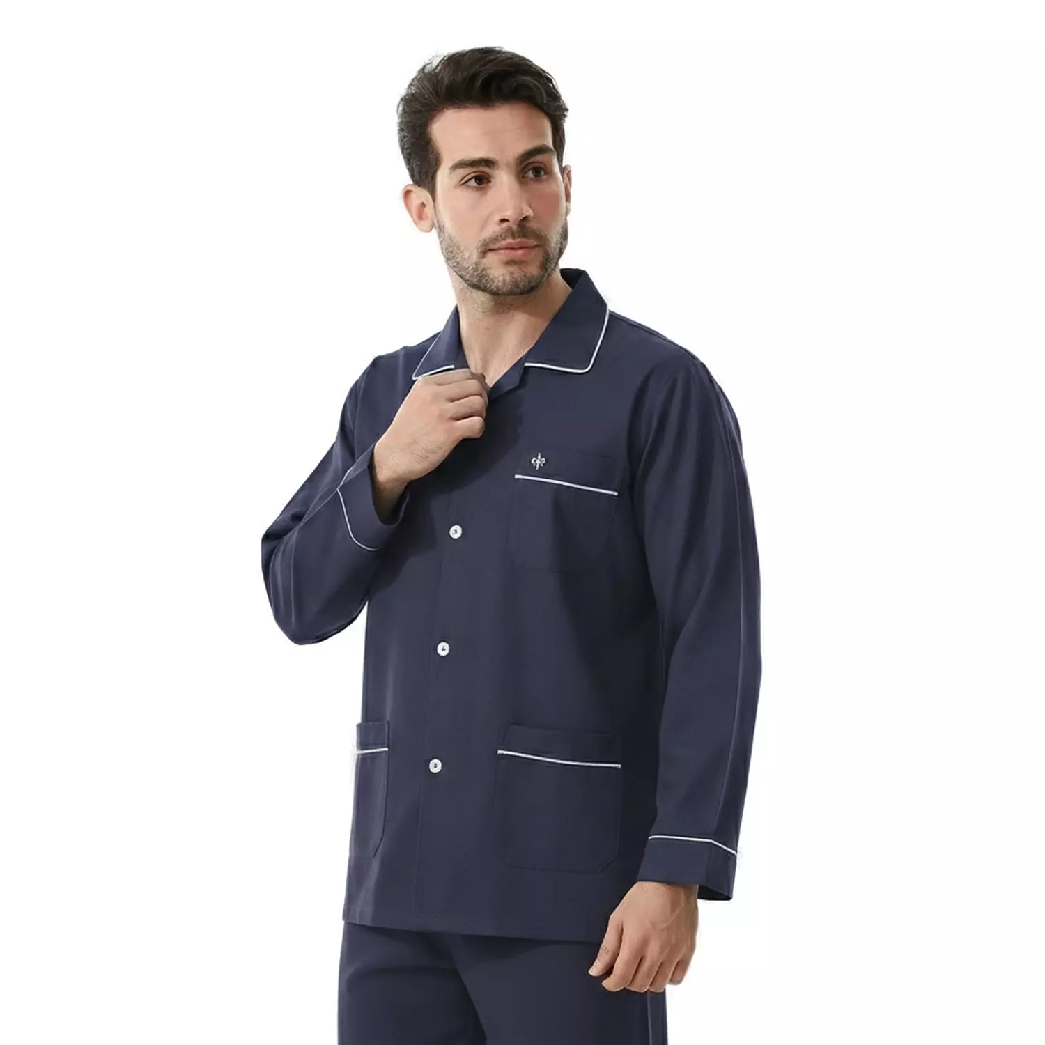 Men's Classic Pajama Set Autumn PJ - 2584 - Navy Blue -1 2