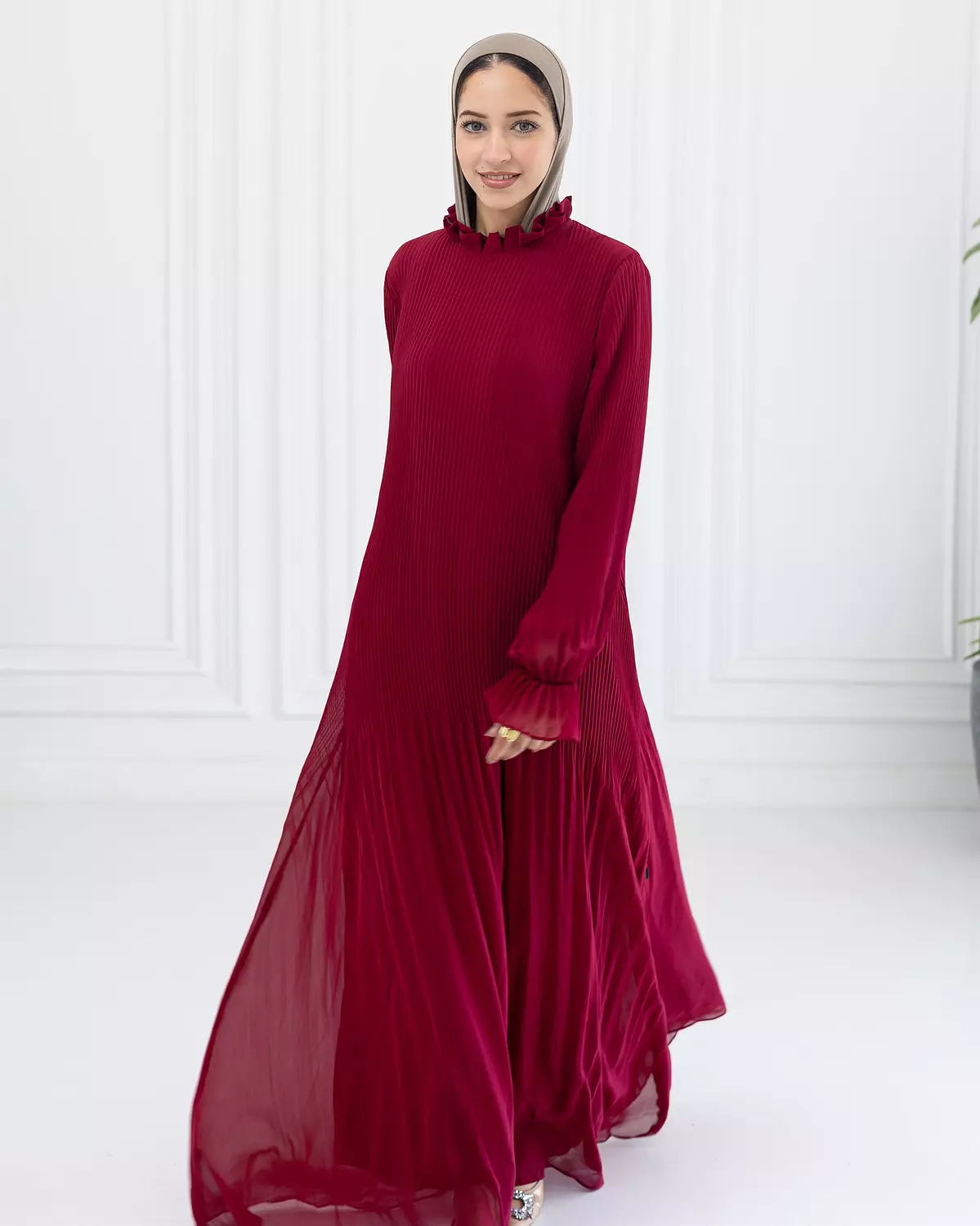 Chiffon Pleated Dress | Burgundy 5