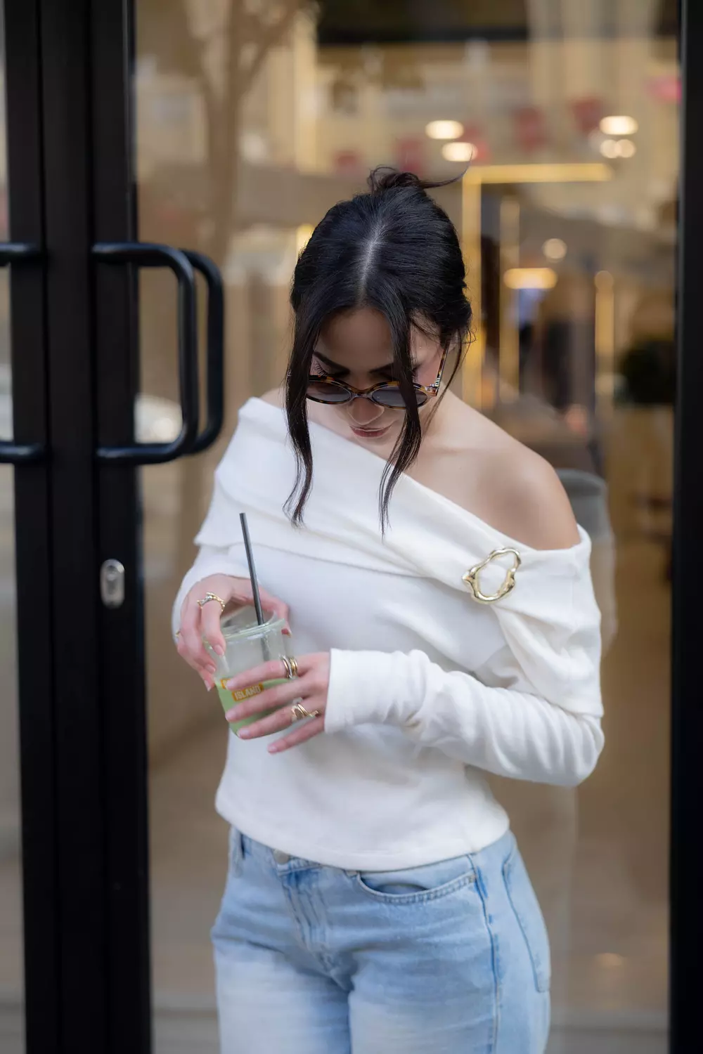 Metal Buckle Off Shoulder White Top 1