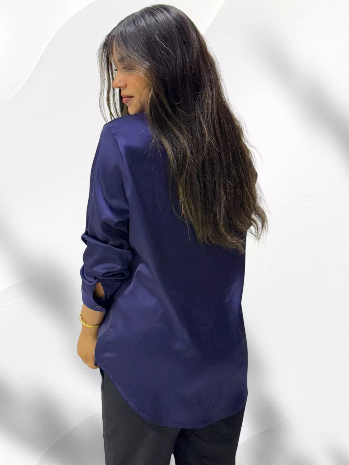 Fashion Satin Shirt- Dark Blue 2