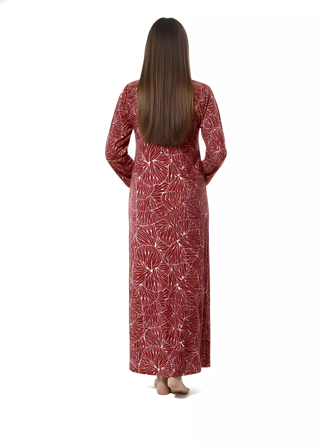 Shorto Women's Fleece Circle Leaves Printed Nightgown - 2649 - Maroon 4