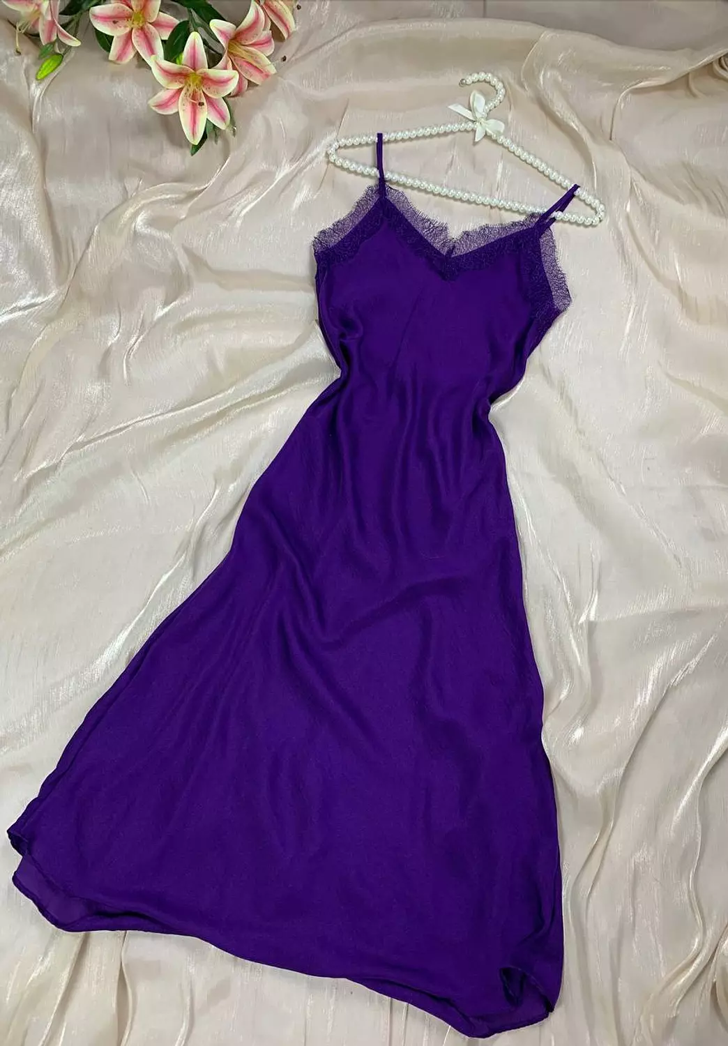 Long silky satin lingerie with Lace from Max   sizes hover image