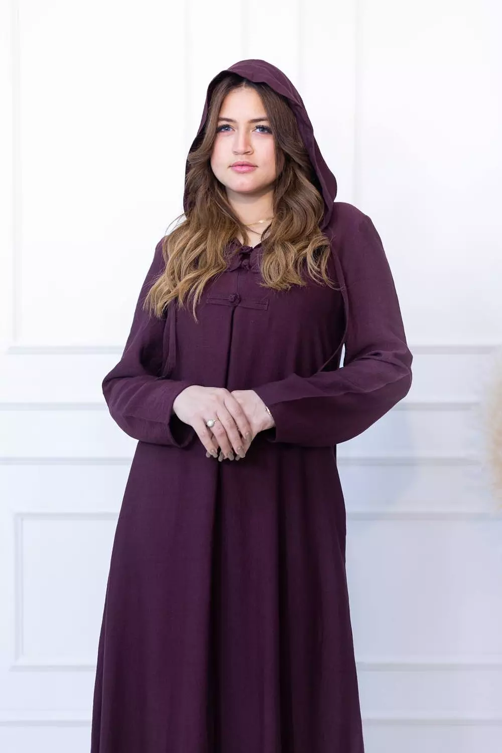 Hooded Linen Kaftan Dress - Purple 4