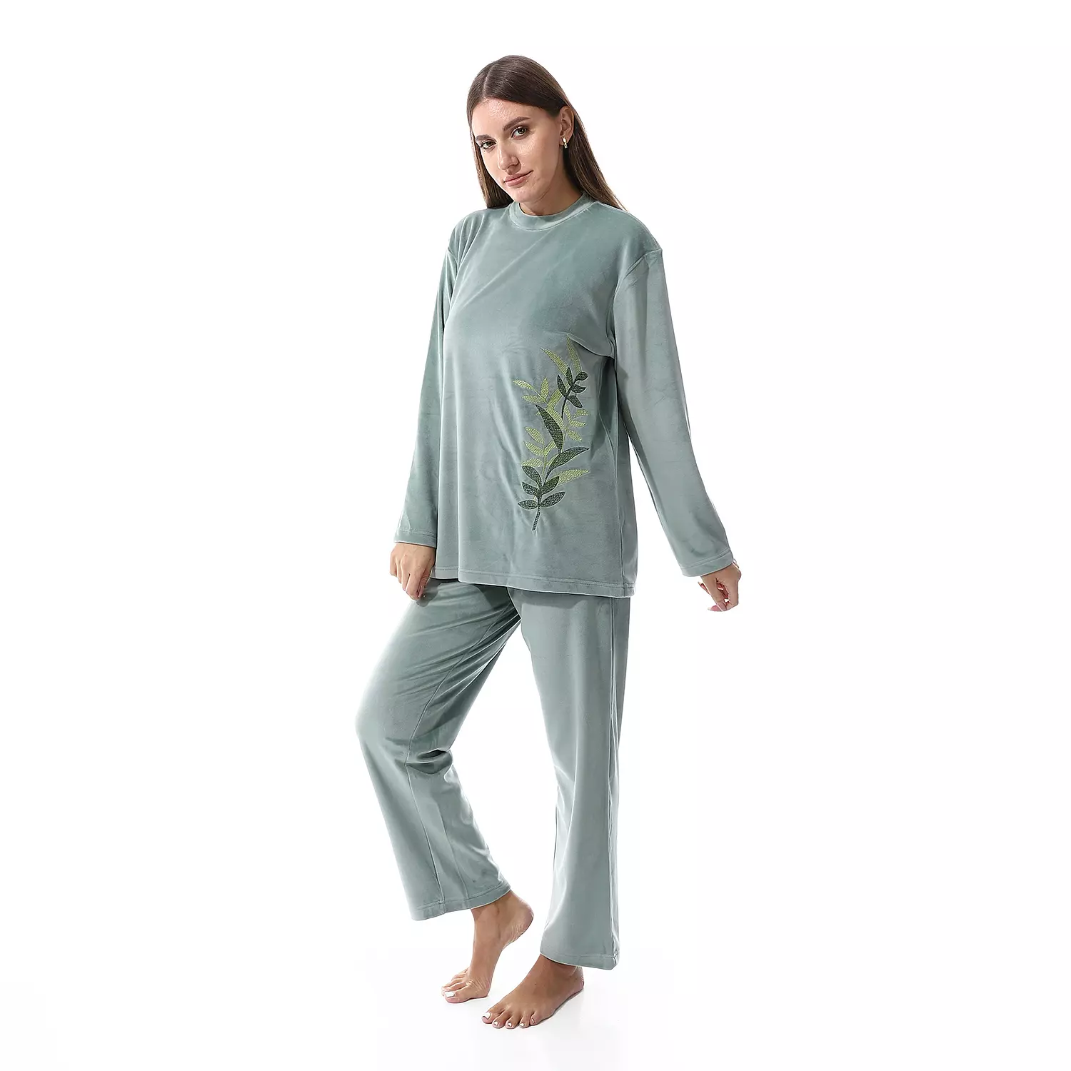 Shorto Women Fleece Joy PJ -Leaves -Round Neck-2639-Mint image