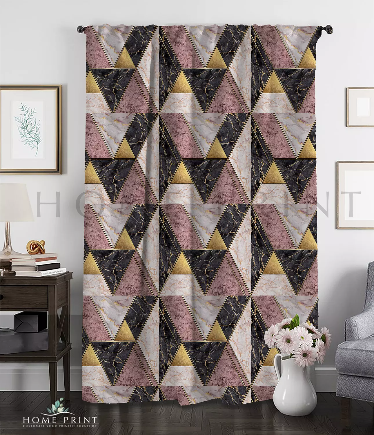 Velvet Curtain - Multi Geometric Shapes - Multi Colors  image