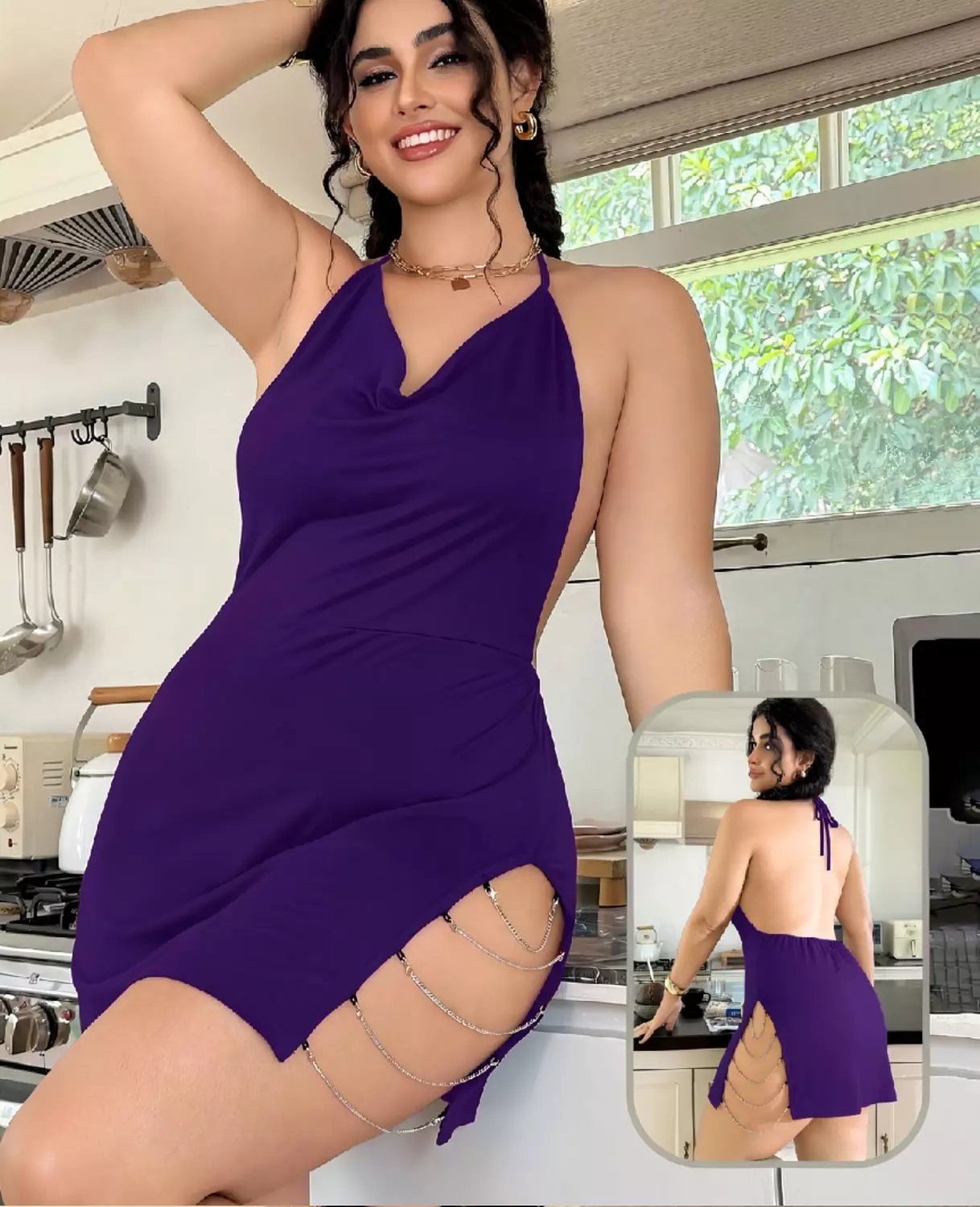 Soft Halter Mini Dress Side Chains 5