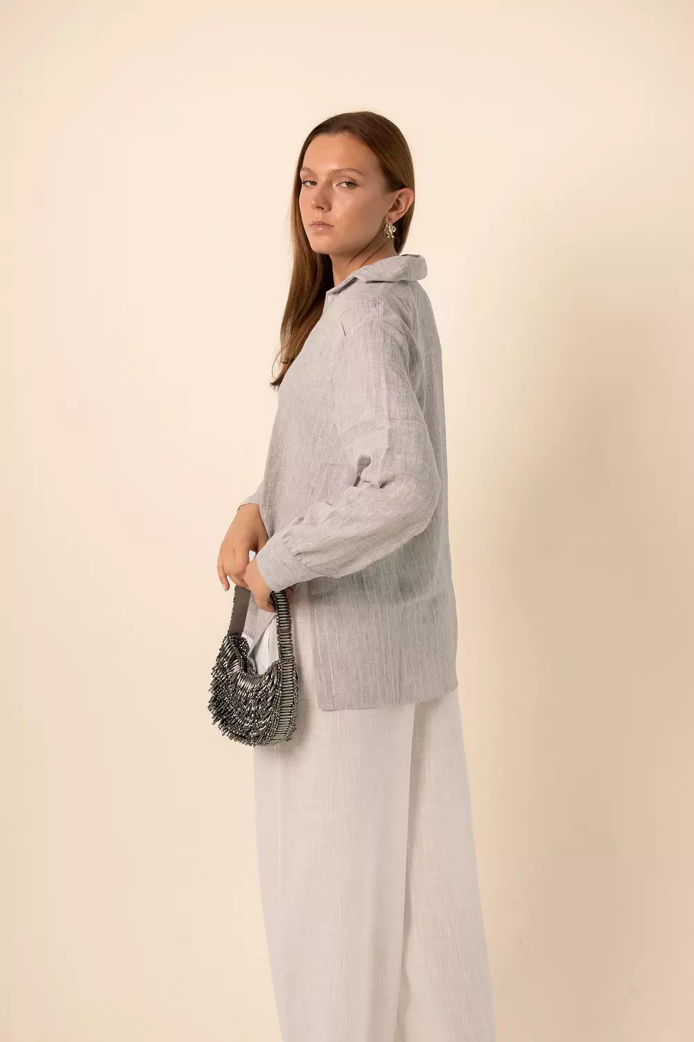 Oversized Shirt silver stripes - Light Grey hover image