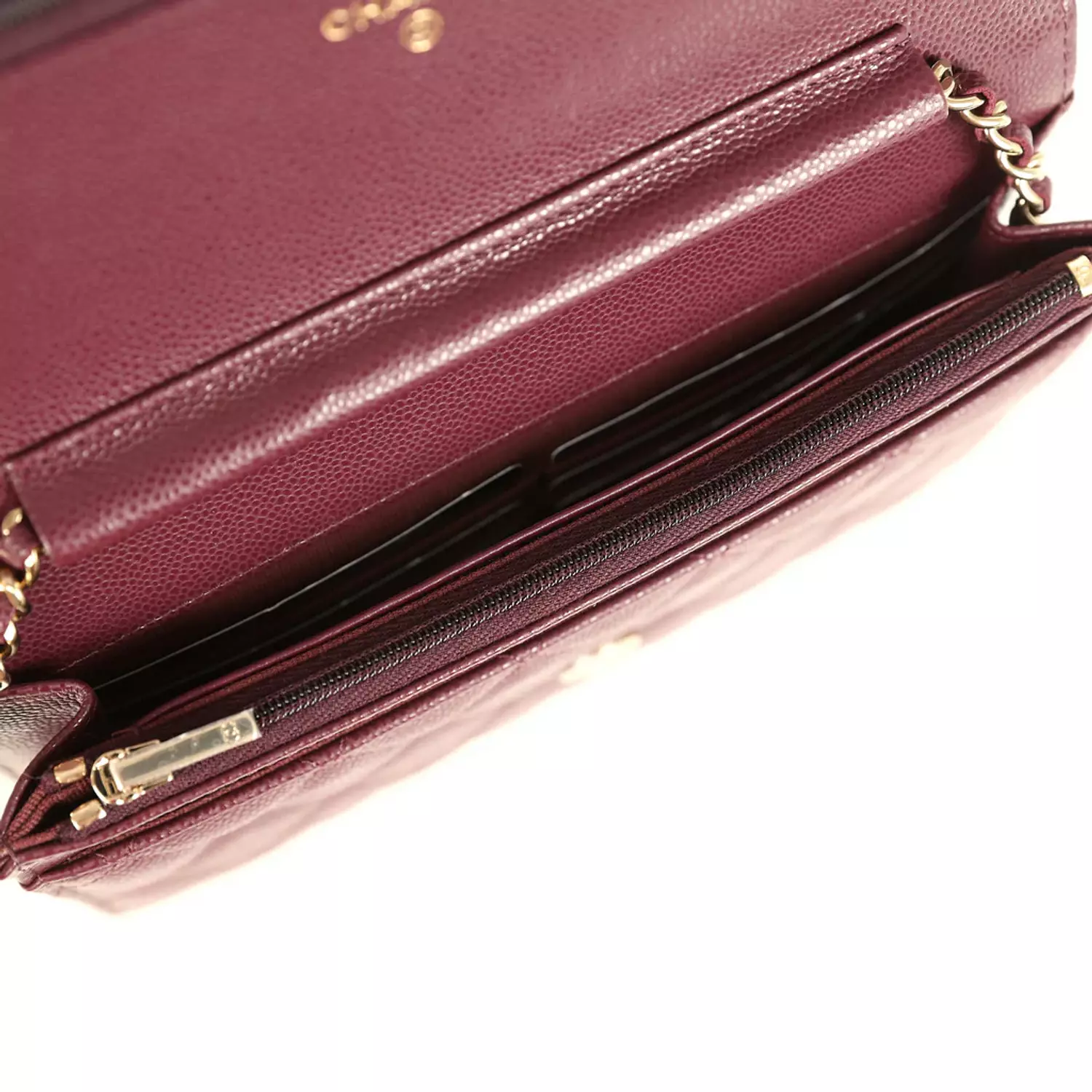 Chanel Wallet On Chain WOC Dark Burgundy Shiny Caviar Light Gold Hardware 6