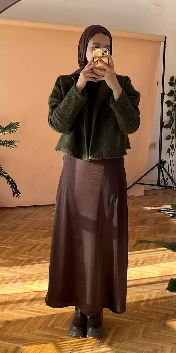 A-line brown Satin Skirt - new addition  chocolate  image