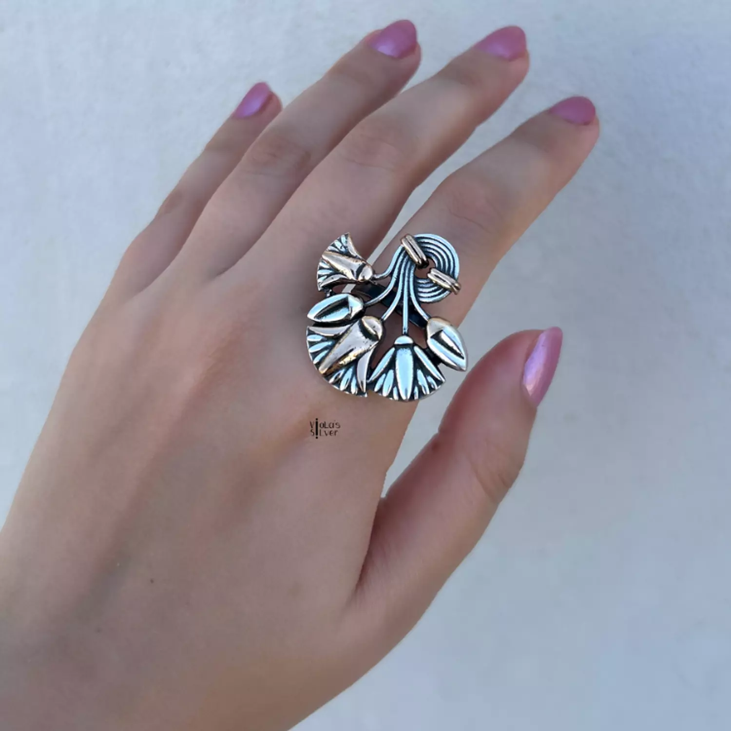 Golden lotus silver ring image