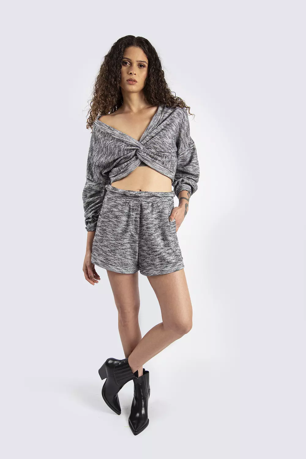 Grey Wrap-Front Crop & Short Set image